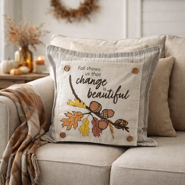 NEW! SQUARE SUMMER/FALL BUNDLE: 3 seasons + CHARCOAL pillow: SWEET SUMMER TIME, SPACIOUS SKIES, ACORN BRANCH