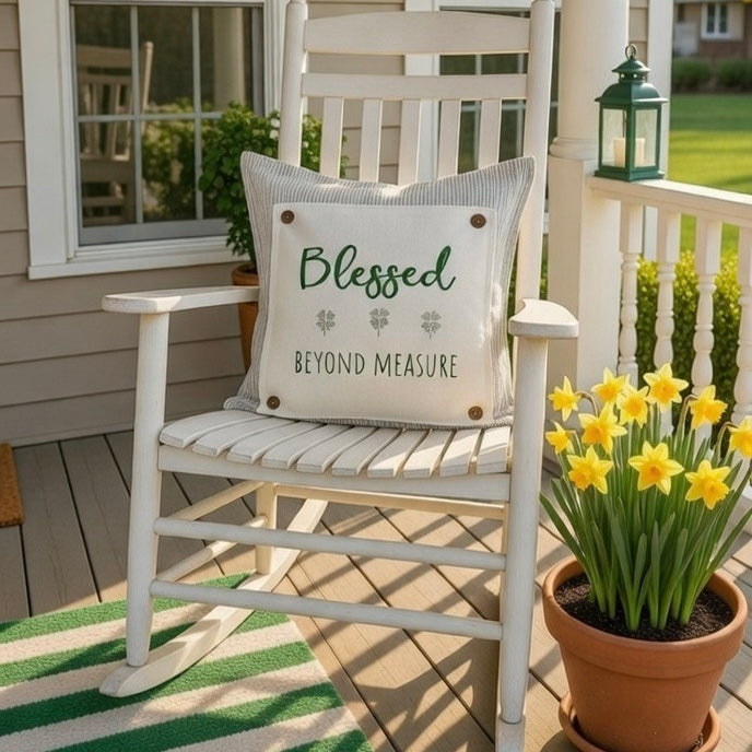 GLITTER PANEL ONLY: SQUARE Irish Kisses & Shamrock Wishes; Spring St. Saint Patricks Day, SQUARE BLESSED BEYOND MEASURE