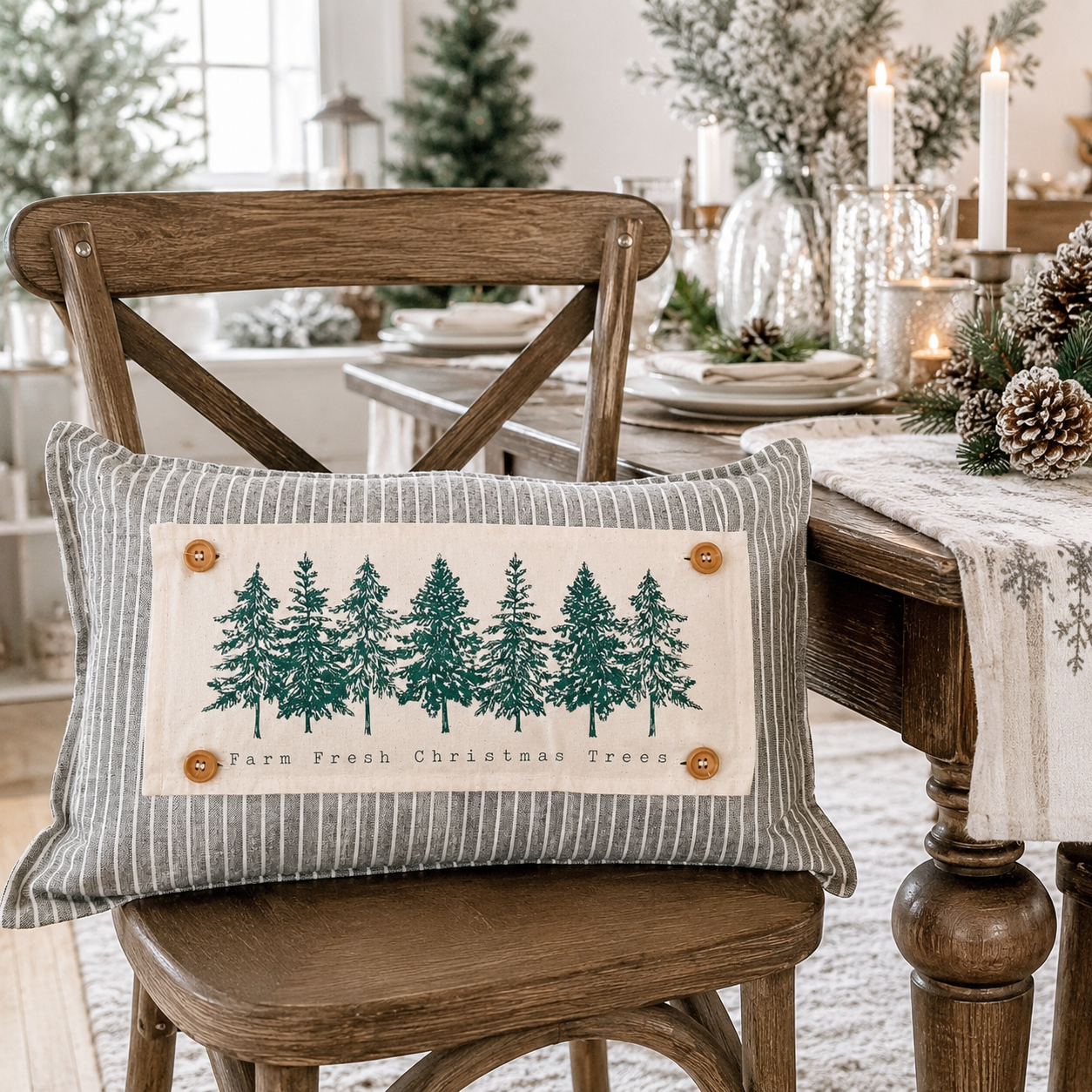 PANEL ONLY: RECTANGLE Winter; Farm Fresh, Green, Nature, Peaceful, Vintage, Farmhouse ; EVERGREEN CHRISTMAS TREES