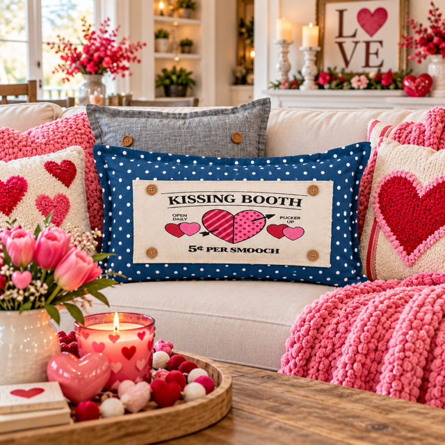 NEW! RECTANGLE WINTER BUNDLE: 3 seasons + BLUE POLKADOT REC. pillow: CHRISTMAS FORREST, SNOWFLAKES, KISSING BOTH