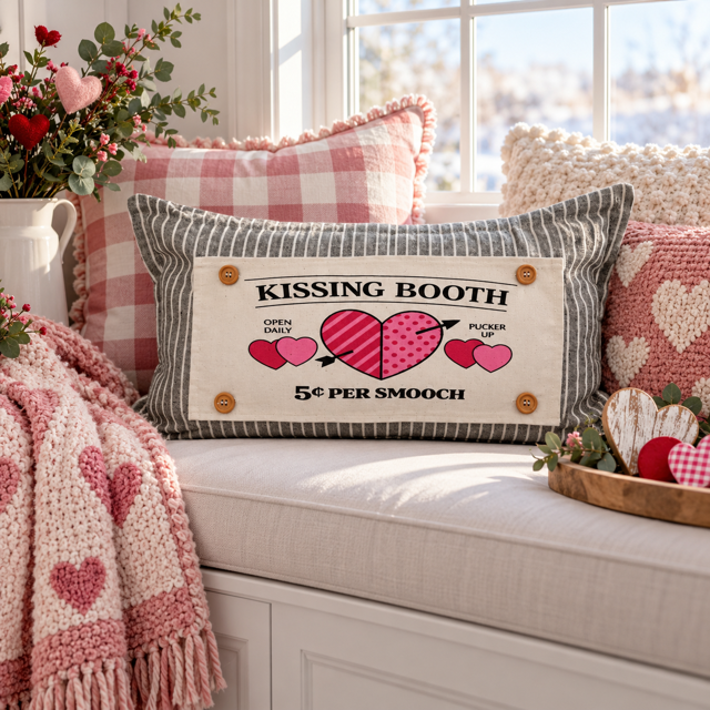 PANEL ONLY: RECTANGLE Holiday Panel: Valentines, Winter, Love, Hugs, Kisses, Passion, Red, Wife Husband, Boyfriend, Girlfriend, Spouse, Kids, Vintage, Farmhouse, Heart; KISSING BOOTH