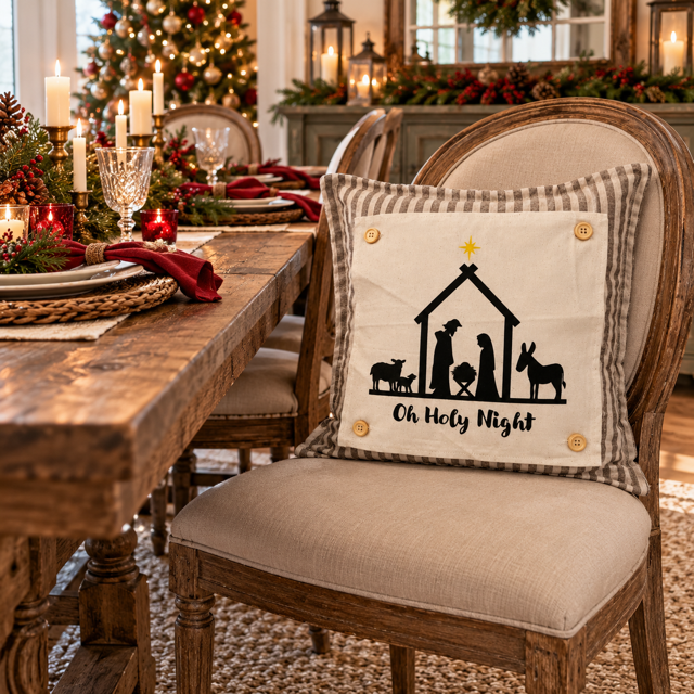 PANEL ONLY: SQUARE Christmas Christ Mary Joseph Stable Star: NATIVITY OH HOLY NIGHT SQUARE