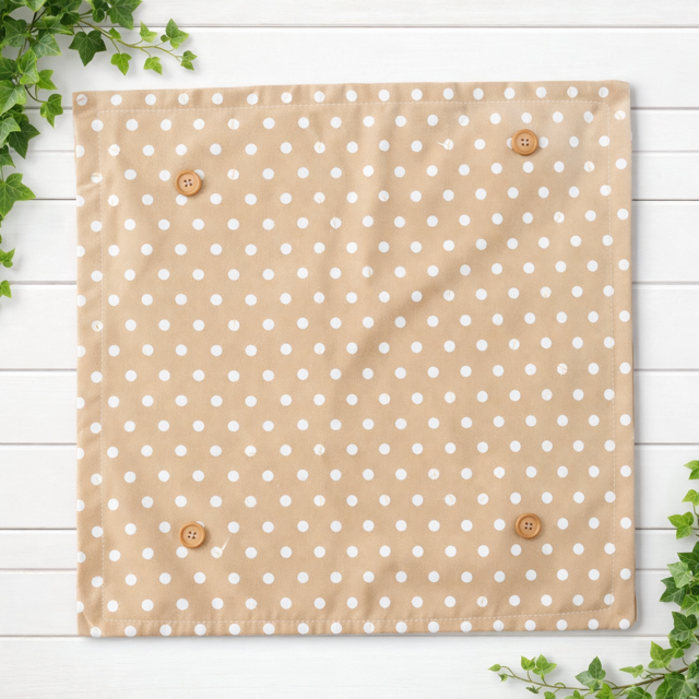COVER ONLY: SQUARE Tan and white spots polka dot Pillow; WHITE/TAN POLKA-DOT PILLOW COVER ONLY (no insert)