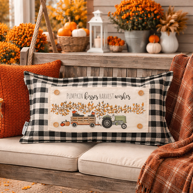 NEW! RECTANGLE SPRING/SUMMER/FALL BUNDLE: 3 seasons + CHARCOAL REC. pillow: NEW WELCOME, FIREWORK TRUCK, TRACTOR FIELD