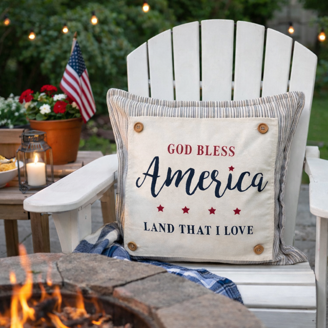 PANEL ONLY: SQUARE patriotic, Americana, home of the brave, 4th of July, blue and red, LAND THAT I LOVE