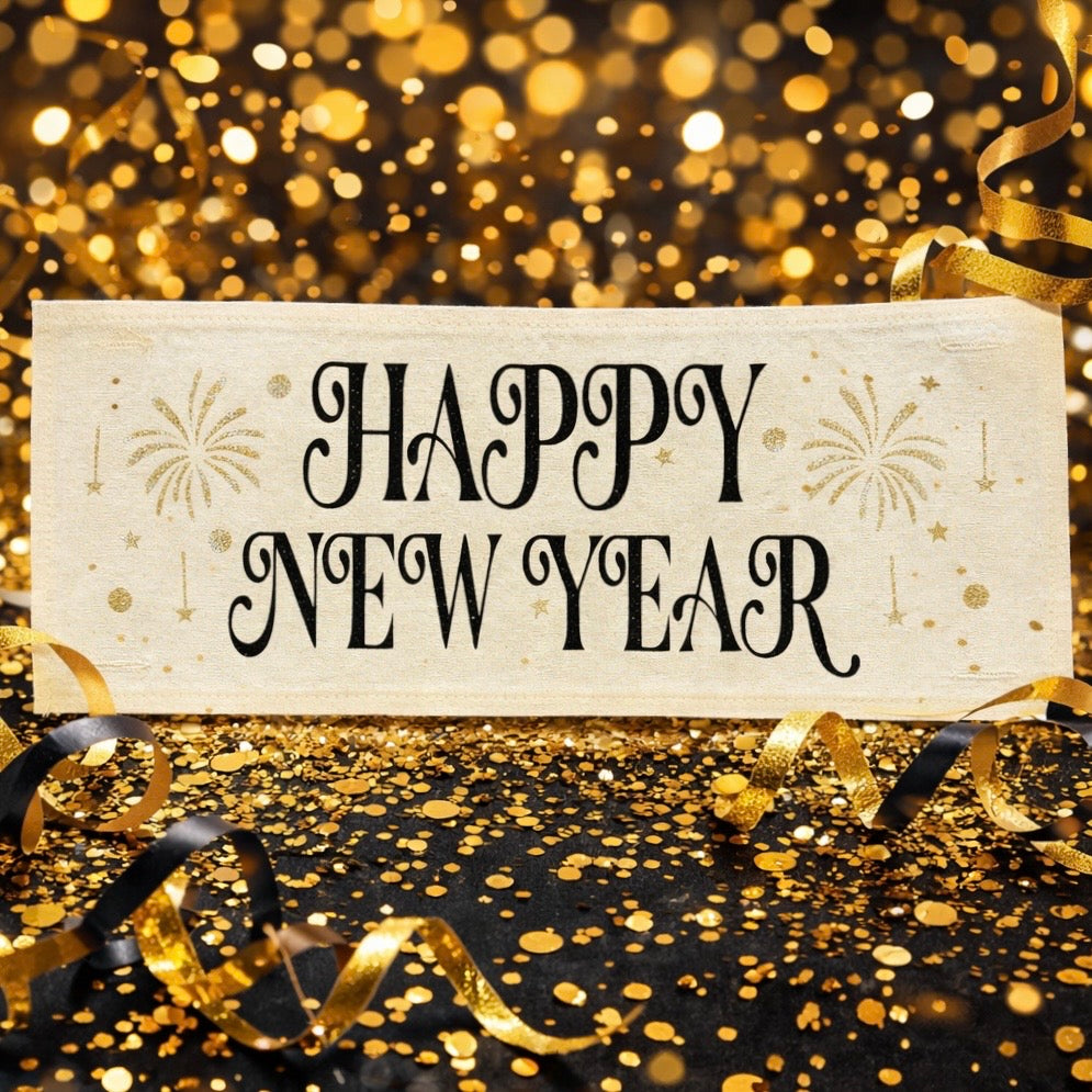 PANEL ONLY:  RECTANGLE NEW! Glitter Holiday Panel: Winter; Bling Bang Sparkle Champagne Gold Silver Confetti party GLITTER HAPPY NEW YEAR