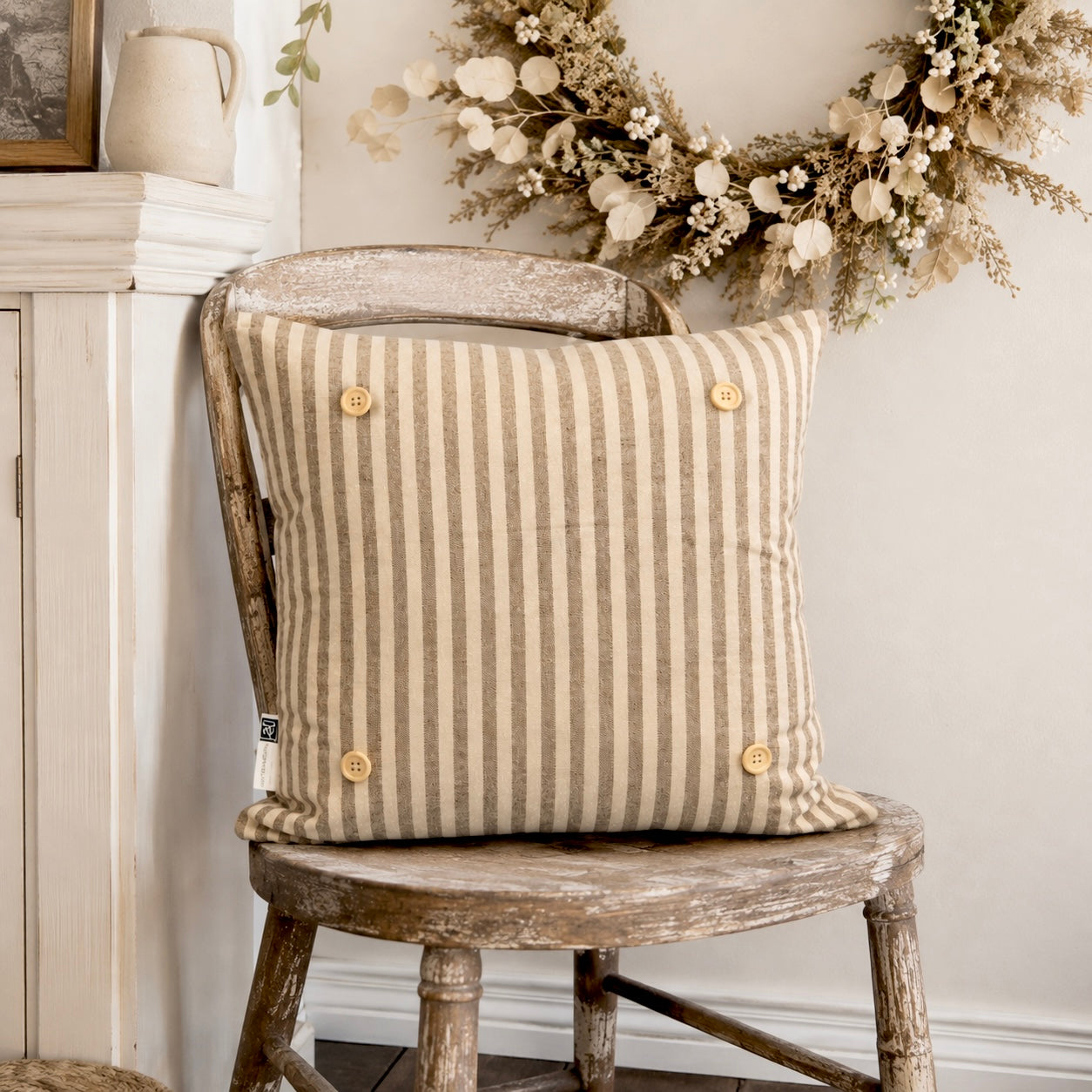 NEW!  PILLOW ONLY: SQUARE Pillow; CREAM AND CAFE WESTERN STRIPES PILLOW (with insert)