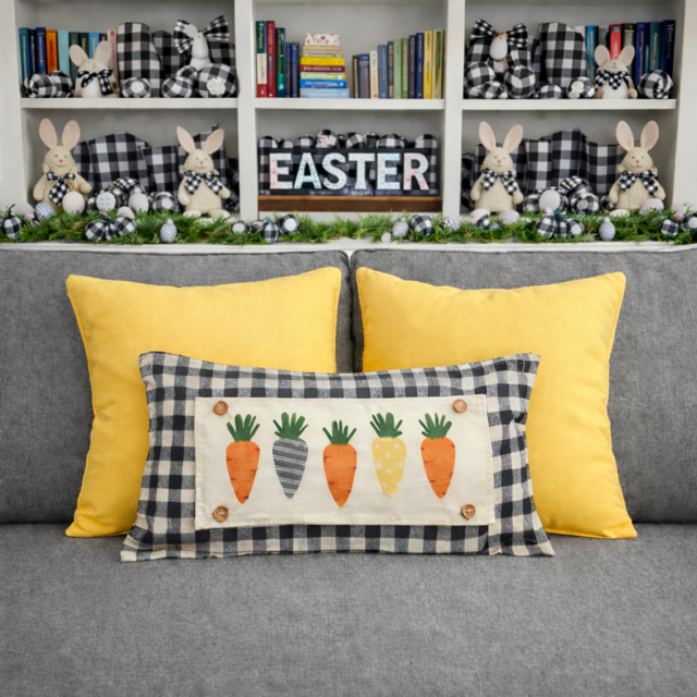 NEW! WINTER BUNDLE 26:  3 seasons + GINGHAM/BUFFALO CHECK pillow: SNOWMAN SCARVES / XOXO / CARROT PATCH