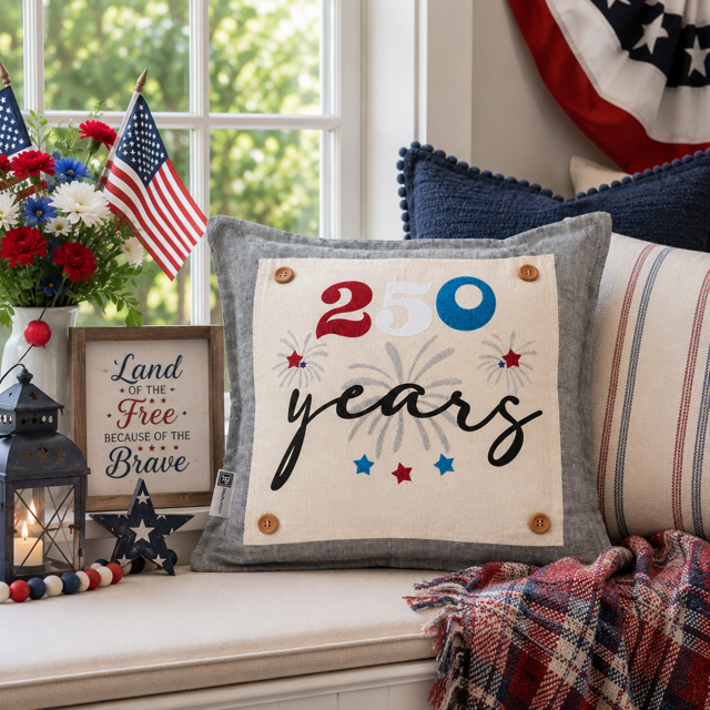 LIMITED TIME!!  250 YEARS GLITTER PANEL ONLY: SQUARE Summer BBQ American America Flag Old Glory Sparkly 250 YEARS