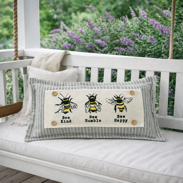PANEL ONLY: RECTANGLE Boho Bees Summer, Mother's Day Spring; Bee Kind, Humble, Happy, 3 BEE ATTITUDES