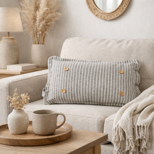 PILLOW ONLY (with fluffy insert): Galvinized Charcoal/Cream Farm Stripes: CREAM/ DARK CHARCOALSTRIPES PILLOW (with insert)