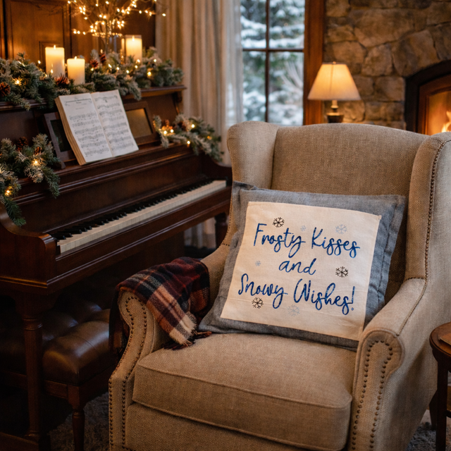 GLITTER PANEL ONLY: SQUARE Glitter Seasonal Panel: Winter Blue Ice Sparkle Twinkle Bling Glitz Confetti Christmas; FROSTY KISSES