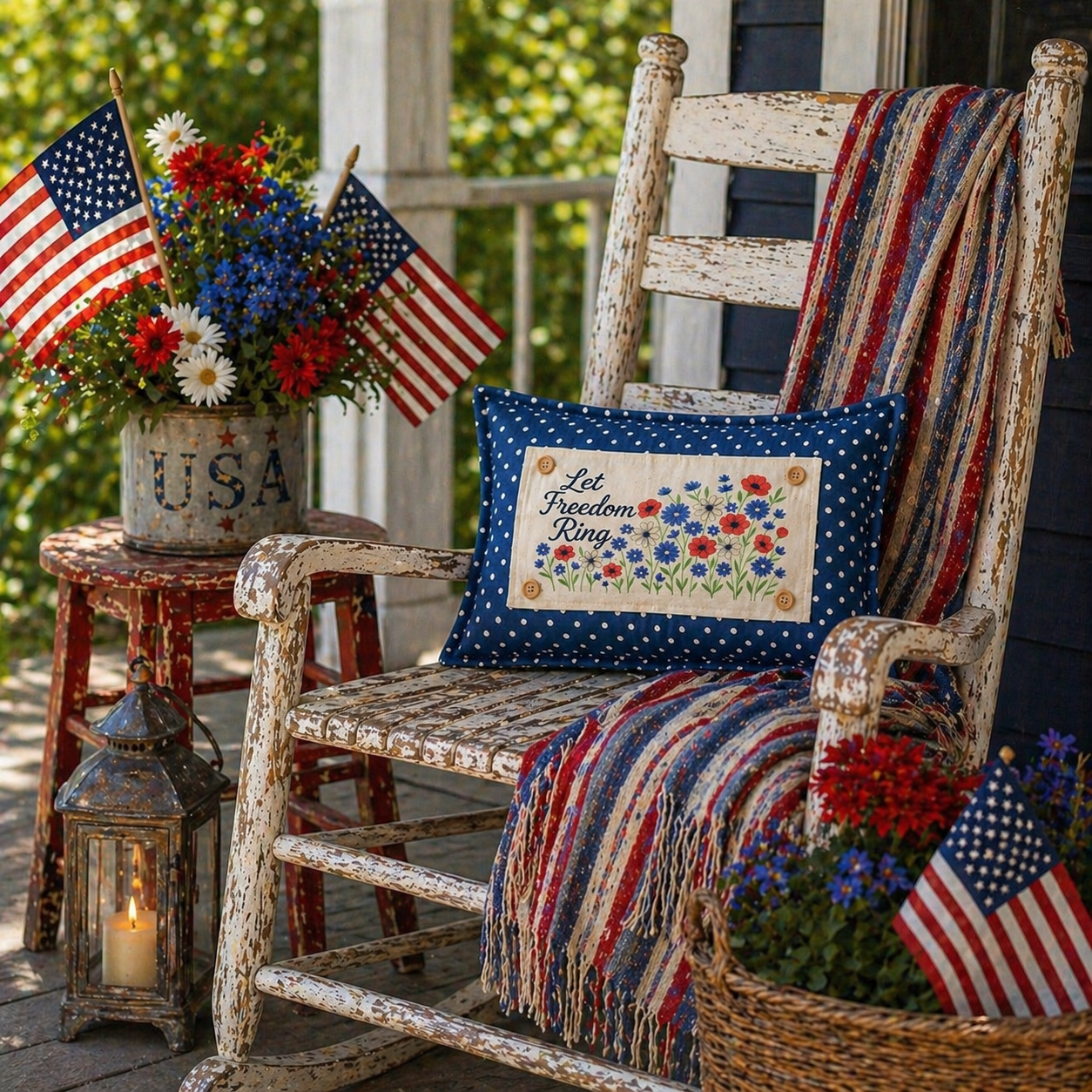 Holiday Panel: Summer; 4th of July Flower Field Patriotic Poppy Red, White, Blue American LET FREEOM RING FLORAL