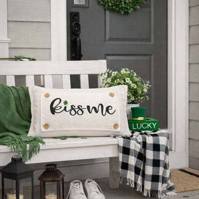 PANEL ONLY: RECTANGLE Glitter Holiday Kiss Me Shamrock. Spring, St Saint Patrick's Day Leprechaun Irish Saying, Luck:  KISS ME SHAMROCK