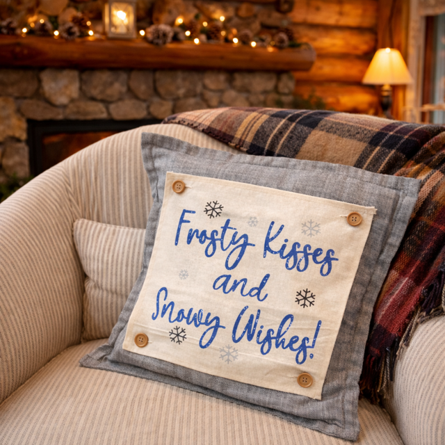 GLITTER PANEL ONLY: SQUARE Glitter Seasonal Panel: Winter Blue Ice Sparkle Twinkle Bling Glitz Confetti Christmas; FROSTY KISSES