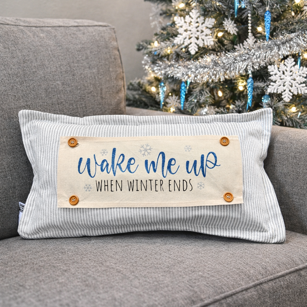 PANEL ONLY: 
RECTANGLE New! Glitter Seasonal Panel: Winter Blue Ice Sparkle Twinkle Bling Glitz Confetti Christmas; WAKE ME UP WHEN WINTER ENDS