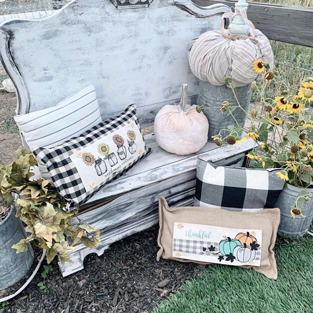 GIFT GUIDE:  FOR THOSE THAT ARE HARD TO BUY FOR!  SEASONAL SET: Buffalo Check Gingham Pillow (comes w/ foam insert & these 4 panels in back pocket)  SUNFLOWERS, SNOWMAN SCARVES, BE MY VALENTINE, SUMMER VINTAGE CAMPER