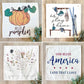 SQUARE BUNDLE SET: TICKING STRIPES PILLOW (comes with foam insert and these 4 panels in back pocket); Winter Spring Summer Fall Autumn: SKI BENCH, HELLO PUMPKIN, LAND THAT I LOVE, SPRING DRIED FLOWERS (Copy)