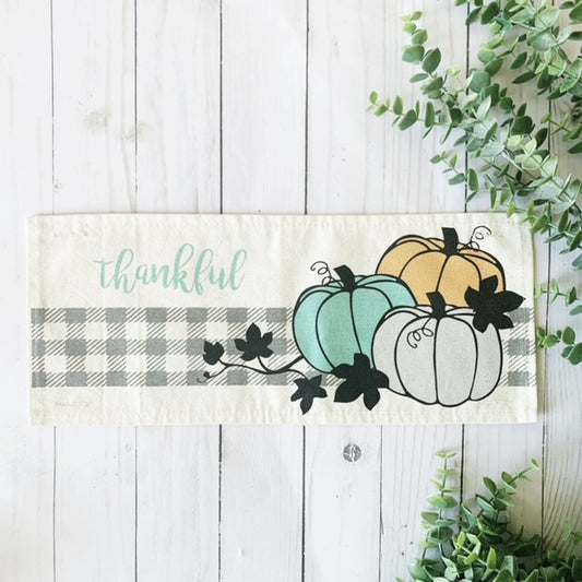 Seasonal Panel:  Autumn Thanksgiving Pumpkins Cider Bless Gratitude Gingham THANKFUL PUMPKIN