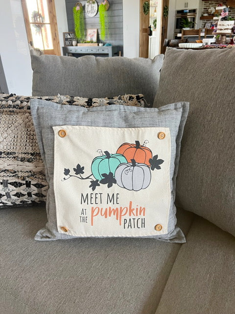 BUNDLE SET!  SAVE!  
Square Charcoal Gray Solid Pillow (comes with foam insert and these 3 panels in back pocket); Winter Spring Summer Fall Autumn:  HOCUS POCUS, PUMPKIN PATCH, STATIONWAGON