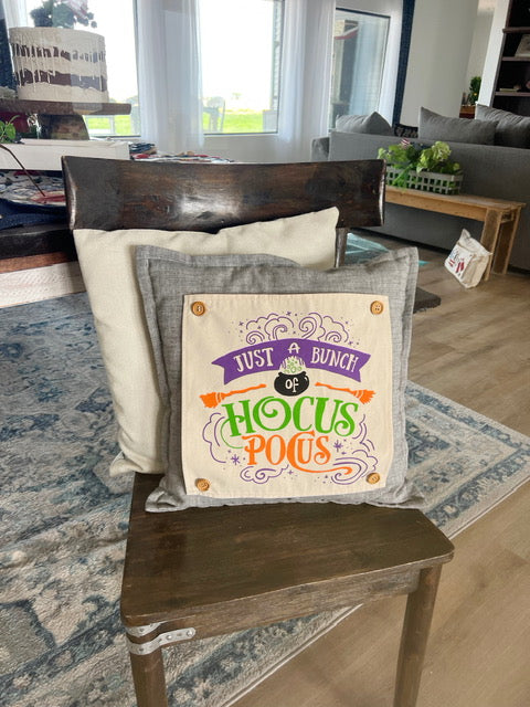 BUNDLE SET!  SAVE!  
Square Charcoal Gray Solid Pillow (comes with foam insert and these 3 panels in back pocket); Winter Spring Summer Fall Autumn:  HOCUS POCUS, PUMPKIN PATCH, STATIONWAGON
