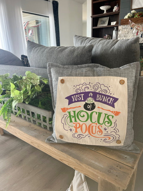 BUNDLE SET!  SAVE!  
Square Charcoal Gray Solid Pillow (comes with foam insert and these 3 panels in back pocket); Winter Spring Summer Fall Autumn:  HOCUS POCUS, PUMPKIN PATCH, STATIONWAGON