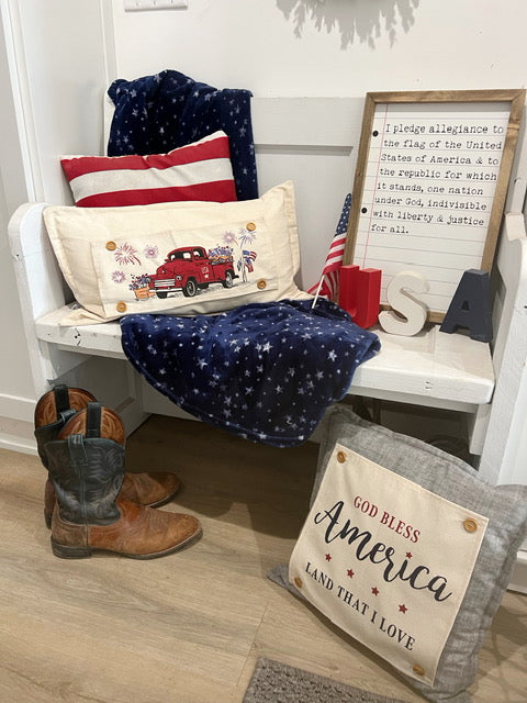 SQUARE Holiday Panel:  Summer Fall Spring Patriotic Military Veteran God Bless USA July 4th Sept 11 Remembrance Independence American Farmhouse America Land That I Love