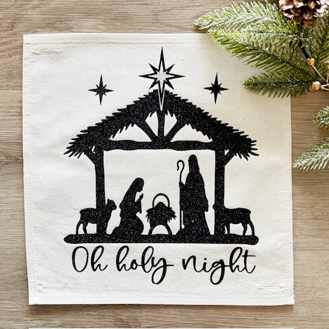 GLITTER PANEL ONLY: SQUARE Holiday PANEL: Christmas Nativity Joy Scene North Star Stable Gold Jesus Christ Savior is born Manger OH HOLY NIGHT