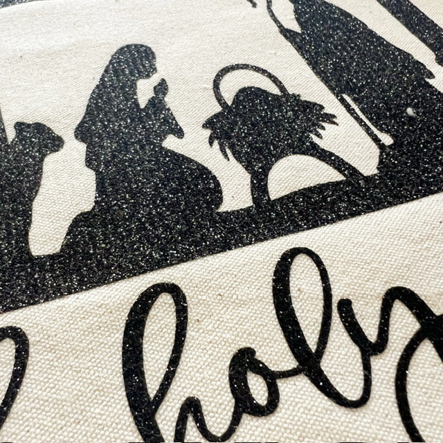 GLITTER PANEL ONLY: SQUARE Holiday PANEL: Christmas Nativity Joy Scene North Star Stable Gold Jesus Christ Savior is born Manger OH HOLY NIGHT