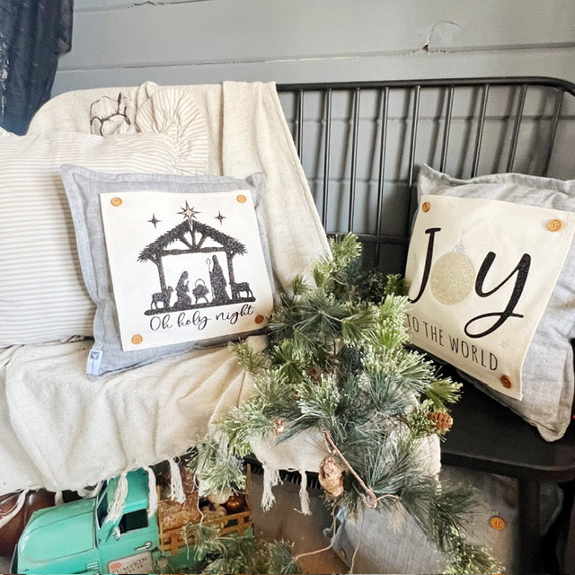 2 GLITTER PANELS ONLY: SQUARE Glitter NATIVITY OH HOLY NIGHT and GLITTER JOY TO THE WORLD