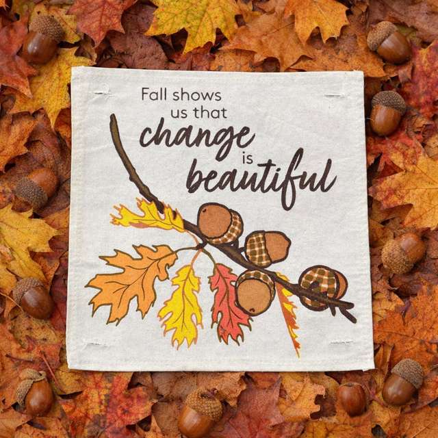 PANEL ONLY: SQUARE Fall, Autumn Thanksgiving Change Fall Leaf Leaves Tree Branch ACORNS