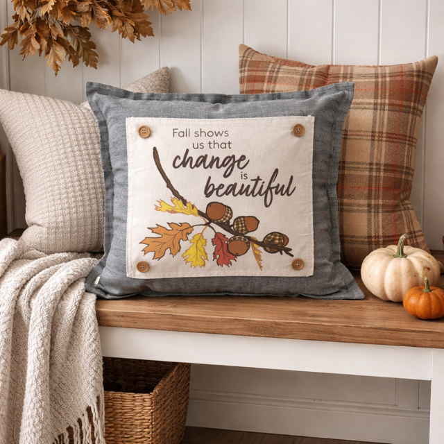PANEL ONLY: SQUARE Fall, Autumn Thanksgiving Change Fall Leaf Leaves Tree Branch ACORNS