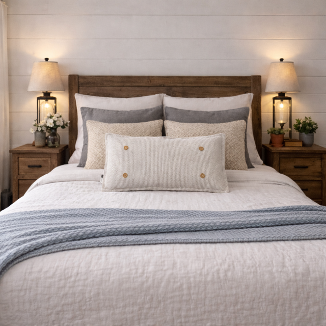 PILLOW ONLY (with fluffy insert): Farmhouse Gray/White Ticking Stripes: GRAY/WHITE STRIPES TICKING  PILLOW (with insert)