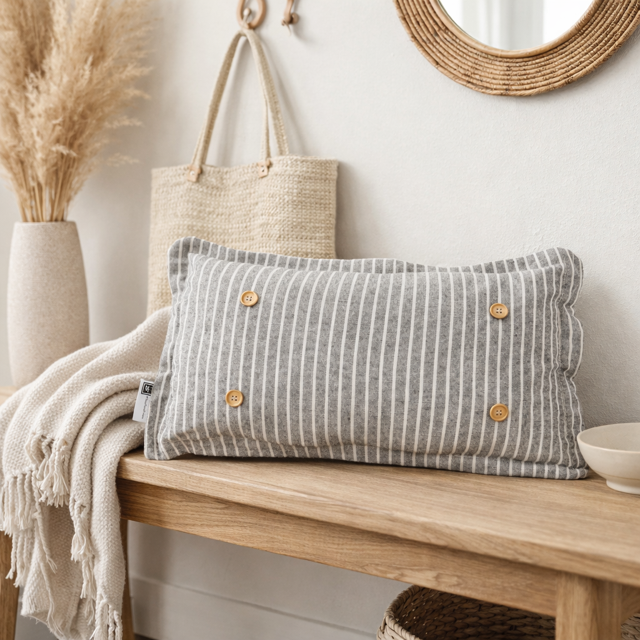 PILLOW ONLY (with fluffy insert): Galvinized Charcoal/Cream Farm Stripes: CREAM/ DARK CHARCOALSTRIPES PILLOW (with insert)