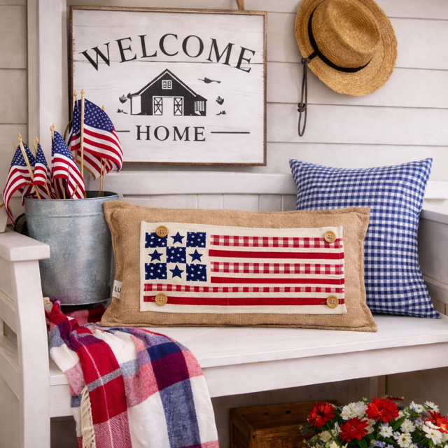 PANEL ONLY: RECTANGLE Summer; Picnic Table Cloth Stars Stripes America, Red, White, Blue; BARN QUILT AMERICAN FLAG