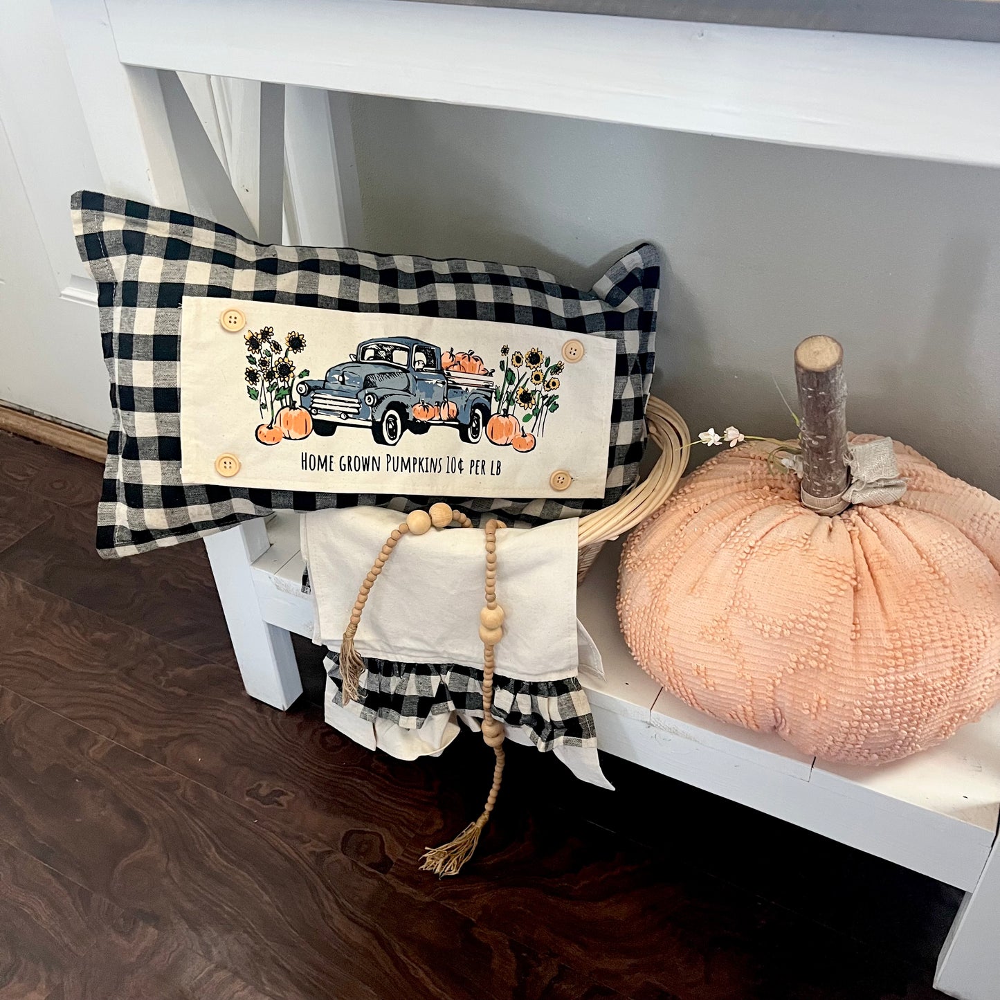 BUNDLE SET!  SAVE!  
NEW! Custom FALL Wedding Gift Bundle:  2 seasons + GINGHAM/BUFFALO CHECK pillow + custom last name panel: PUMPKIN TRUCK / UGLY SWEATER TREES /CUSTOM LAST NAME PANEL