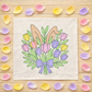 PANEL ONLY: SQUARE Spring Happy Easter Bunny, pastels, flowers, tulips, BUNNY EARS