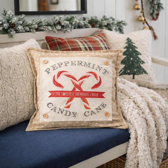 PANEL ONLY: SQUARE Christmas Peppermint Shepherds Hook Staff Jesus CANDY CANES