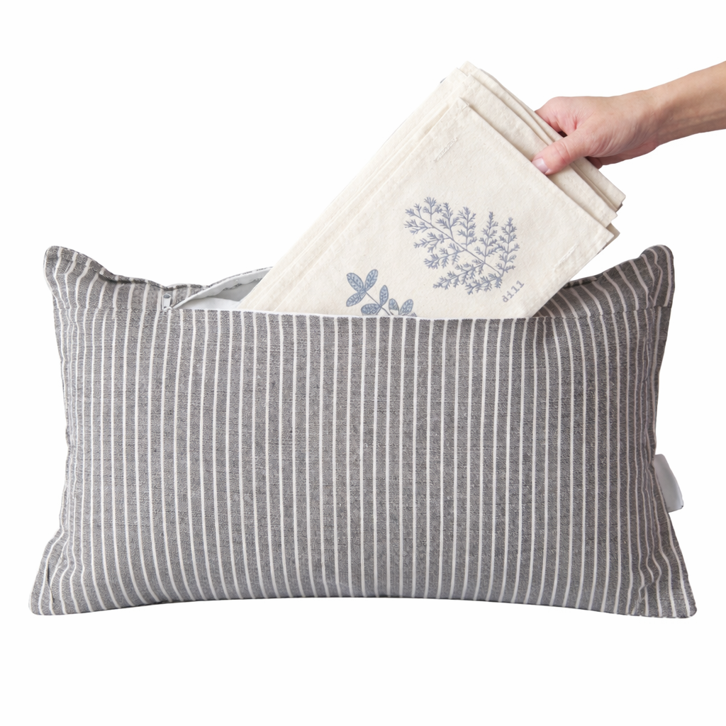 PILLOW ONLY (with fluffy insert): Galvinized Charcoal/Cream Farm Stripes: CREAM/ DARK CHARCOALSTRIPES PILLOW (with insert)