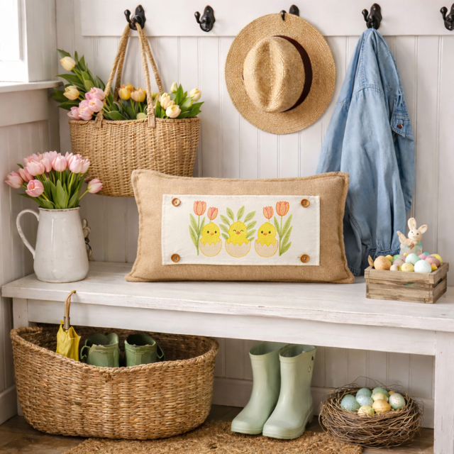 PANEL ONLY: RECTANGLE Spring, Easter bunny, Baby animals, Egg; EASTER EGGS HATCHED CHICKS