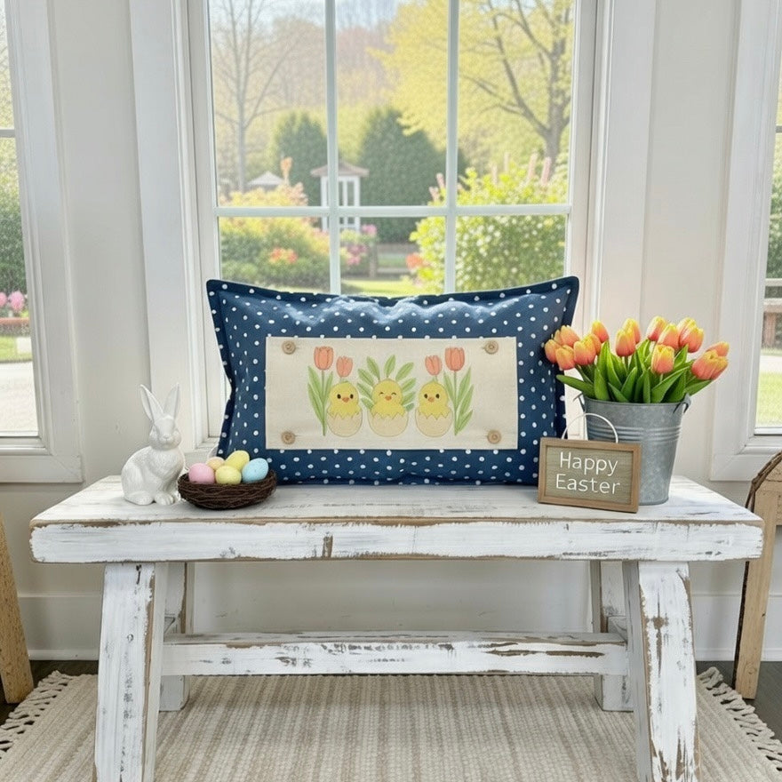 PILLOW ONLY RECTANGLE denim country blue with white polka dots: BLUE POLKA-DOT PILLOW (with fluffy insert)