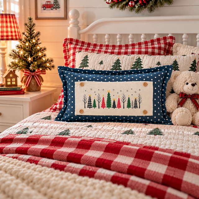 NEW! RECTANGLE WINTER BUNDLE:  3 seasons + BLUE POLKADOT REC. pillow: CHRISTMAS FORREST, SNOWFLAKES, KISSING BOTH