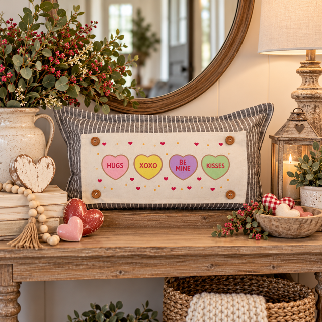 PANEL ONLY:  RECTANGLE Holiday Panel: Valentines, Winter, Love, Hugs, Kisses, Passion, Red, Wife Husband, Boyfriend, Girlfriend, Spouse, Kids, Vintage, Farmhouse, Heart; CONVERSATION HEARTS