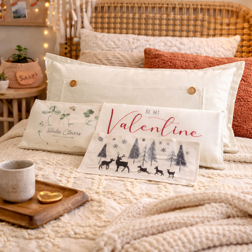 NEW! WINTER BUNDLE 26:  3 seasons +BOHO pillow: WHITE CLOVER, BE MY VALENTINE, DEER