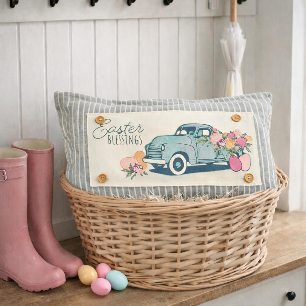 PANEL ONLY: RECTANGLE Spring, Summer, Floral, Eggs, Pastel, Blessings, Father's Day; EASTER VINTAGE TRUCK