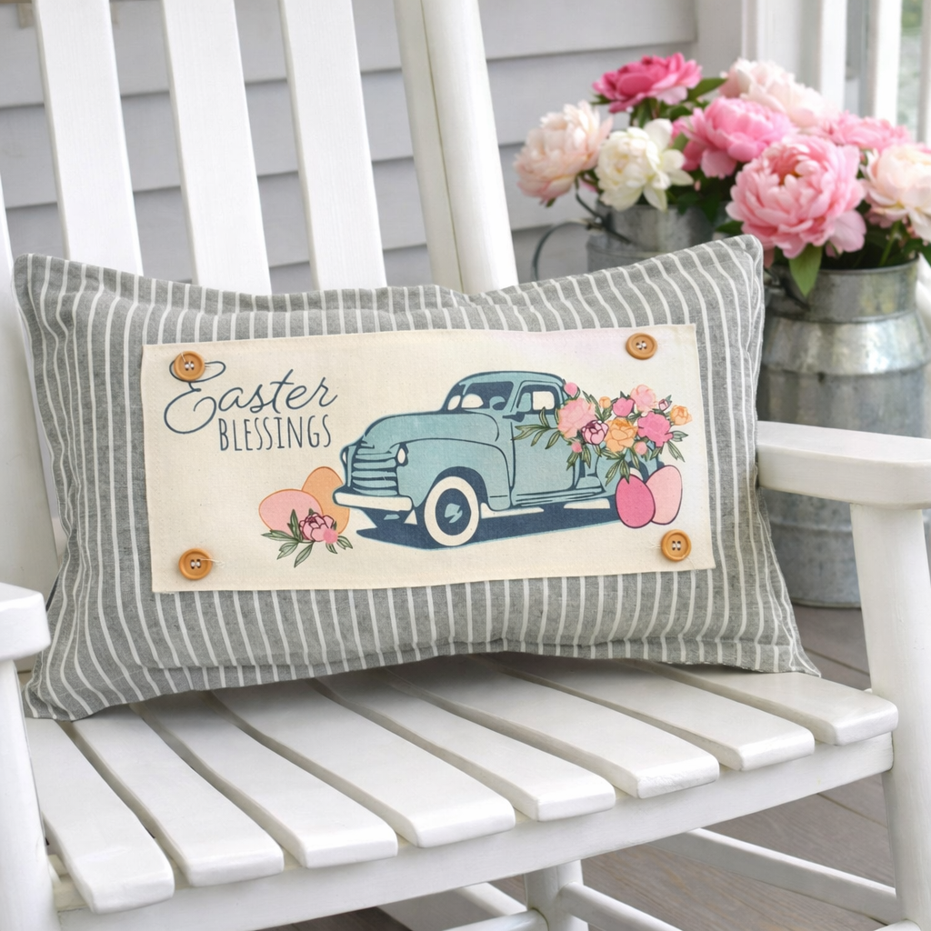 PANEL ONLY: RECTANGLE Spring, Summer, Floral, Eggs, Pastel, Blessings, Father's Day; EASTER VINTAGE TRUCK