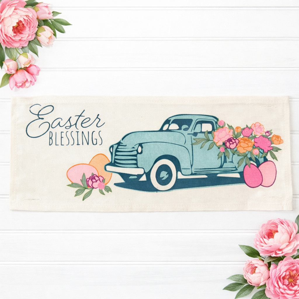 PANEL ONLY: RECTANGLE Spring, Summer, Floral, Eggs, Pastel, Blessings, Father's Day; EASTER VINTAGE TRUCK