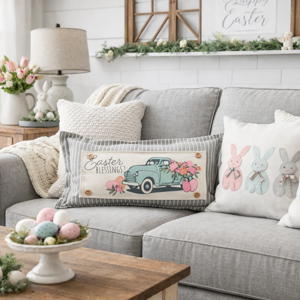 PANEL ONLY: RECTANGLE Spring, Summer, Floral, Eggs, Pastel, Blessings, Father's Day; EASTER VINTAGE TRUCK