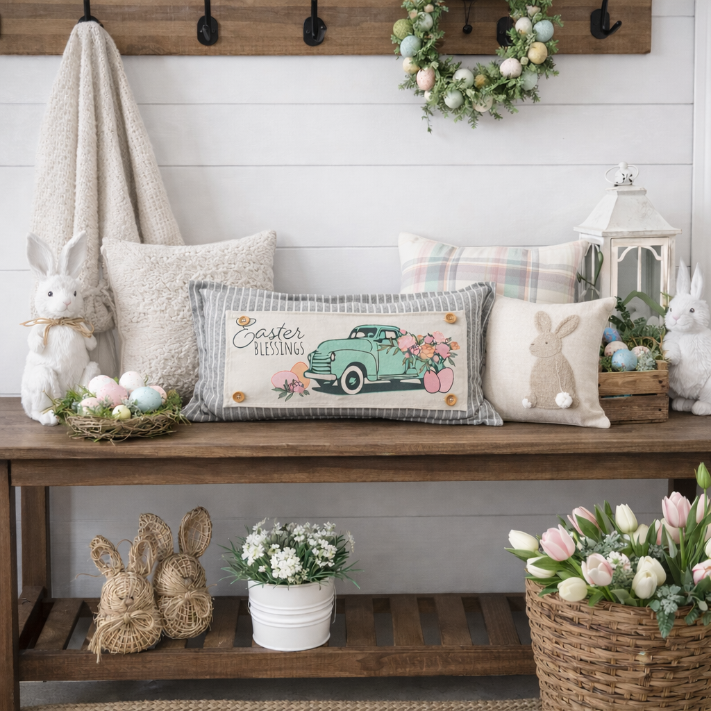 PANEL ONLY: RECTANGLE Spring, Summer, Floral, Eggs, Pastel, Blessings, Father's Day; EASTER VINTAGE TRUCK