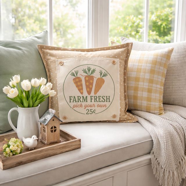 MISFIT  PANEL ONLY: SQUARE Spring, Summer, Harvest Veggies, Bunny Food, Garden; FARM FRESH CARROTS